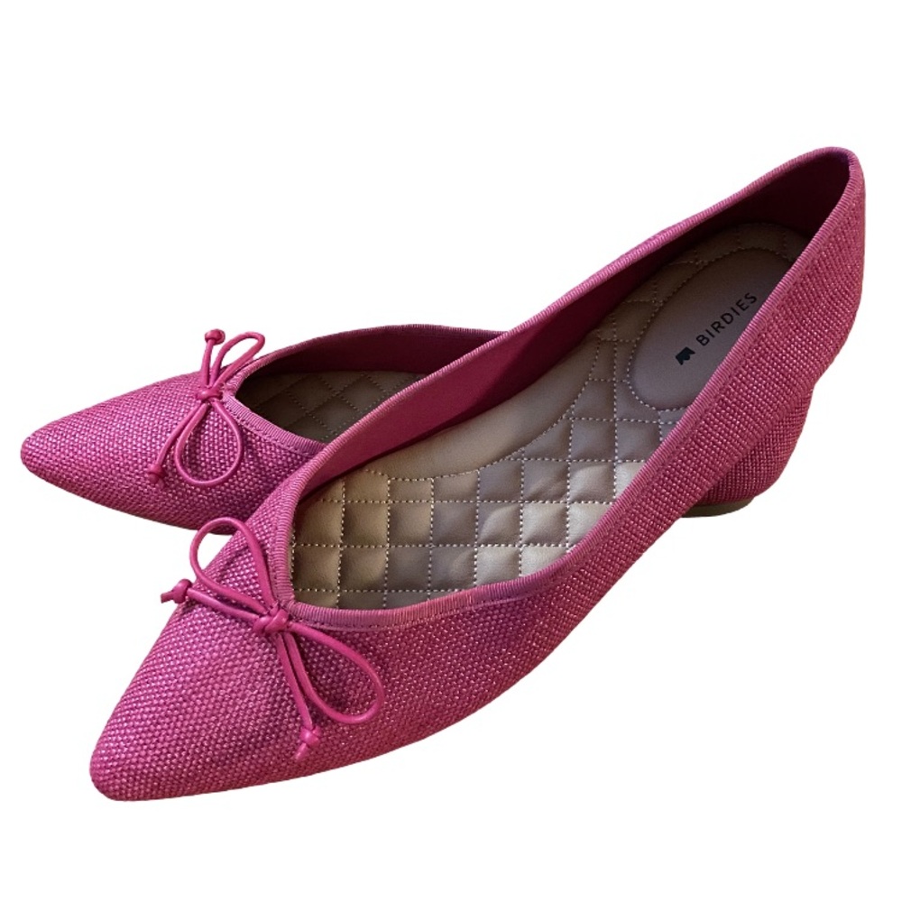 Birdies Pink Pointed Toe Bow Flats